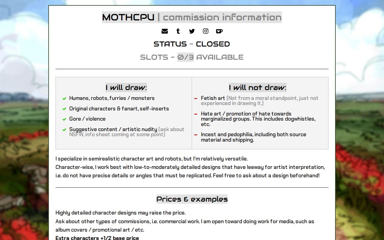 Screenshot of MOTHCPU | COMMISSIONS